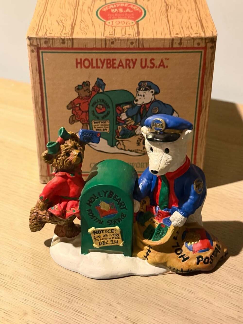 Hollybeary USA Postal Service Bear Figurine 1996 with Box